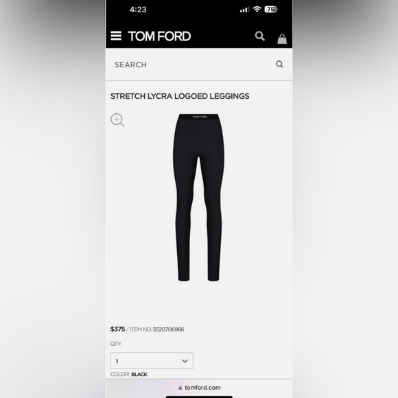 Tom Ford Black Stretch Lycra Leggings